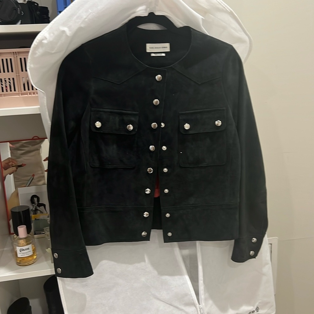 Isabel Marant Étoile Round Neck Black Suede Leather Jacket